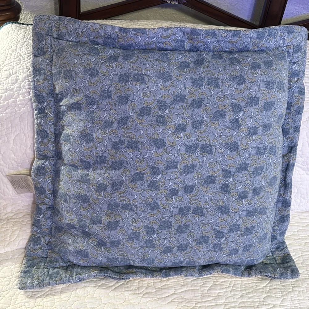 Pillows Set of 3 Cream and Blue Quilted Accent Pillows with Elegant Embroidery